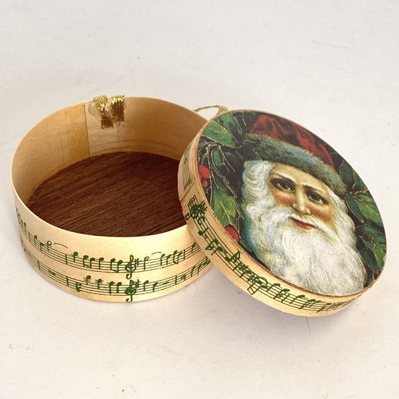Santa Surprise Gift Box Ornament Lightweight Balsa Wood Musical Notes 3” - Picture 3 of 7
